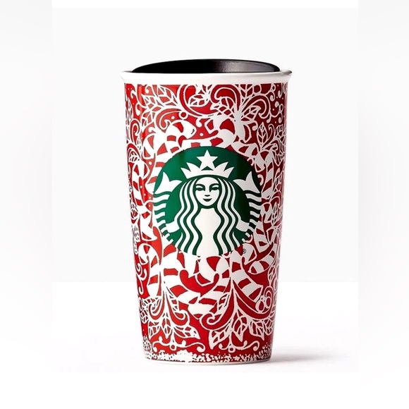 Starbucks 2016 Ceramic Holiday Christmas 12oz Candy Canes Traveler - Picture 1 of 12